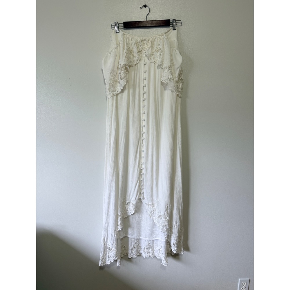 Fillyboo White Gauze Lace Trim Off Shoulder Maxi Dress Small Bohemian Prairie